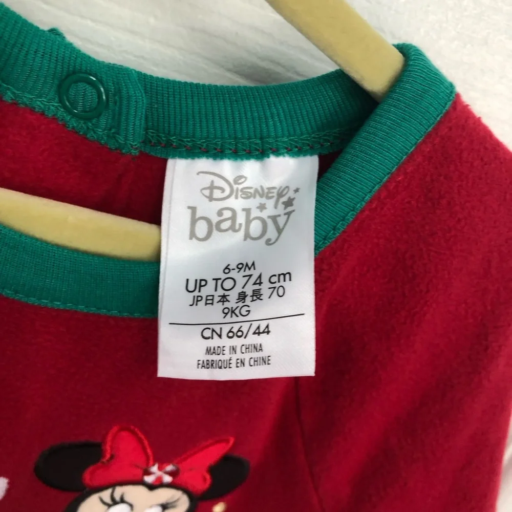 Disney 6-9 mo Mickey Minnie Baby My 1st Christmas Sleeper PJs Footie one piece